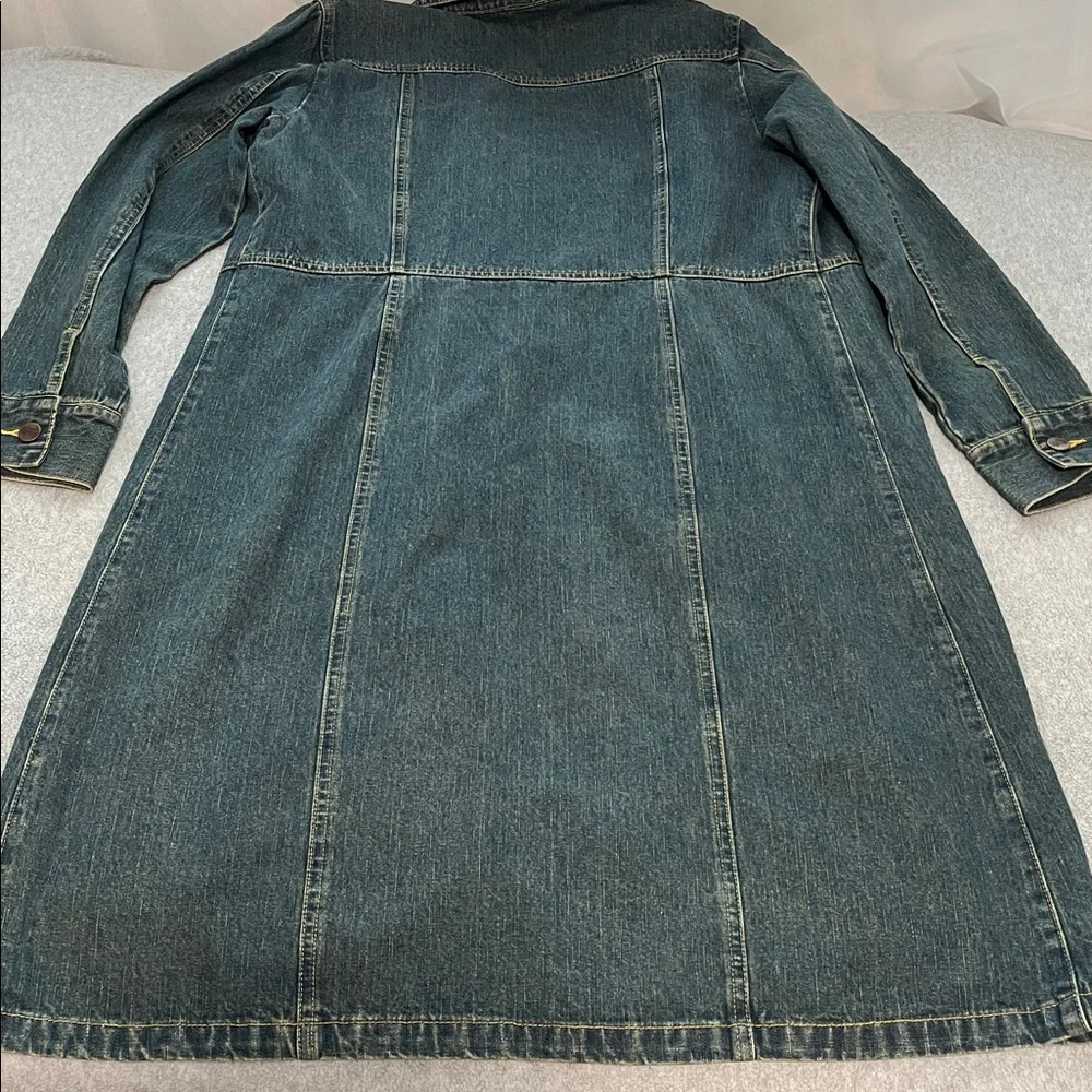 Vintage Y2K Duster Denim Jacket Coat Womens Medium Button Western Festival Long - Picture 11 of 13